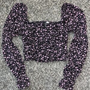 H&M Black and Pink Floral Blouse